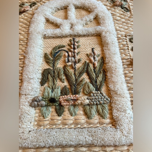 Vintage 1988 Jute Wall Hanging Window Floral Made in India Cottage Core Retro - Picture 3 of 8